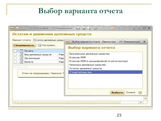 Выбор варианта отчета