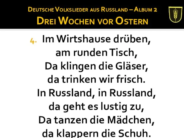 Deutsche Volkslieder aus Russland – Album 2 Drei Wochen vor Ostern