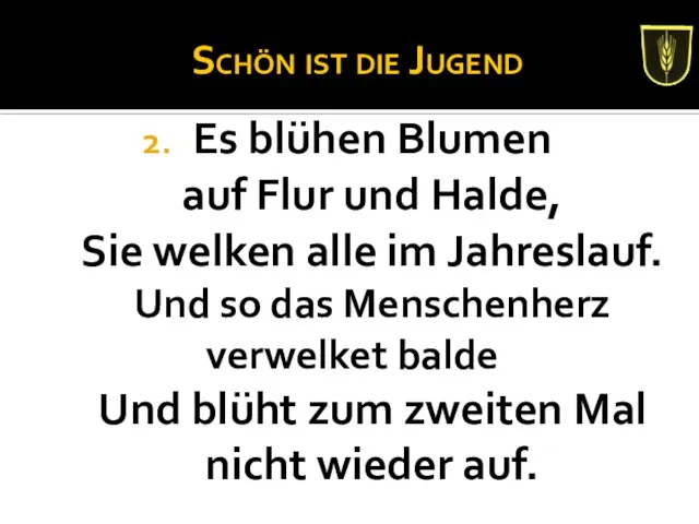 Schön ist die Jugend Es blühen Blumen auf Flur und Halde,