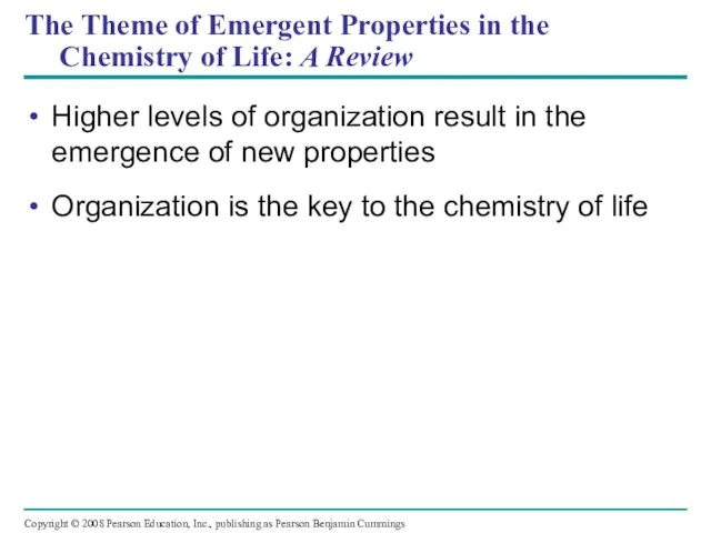 The Theme of Emergent Properties in the Chemistry of Life: A