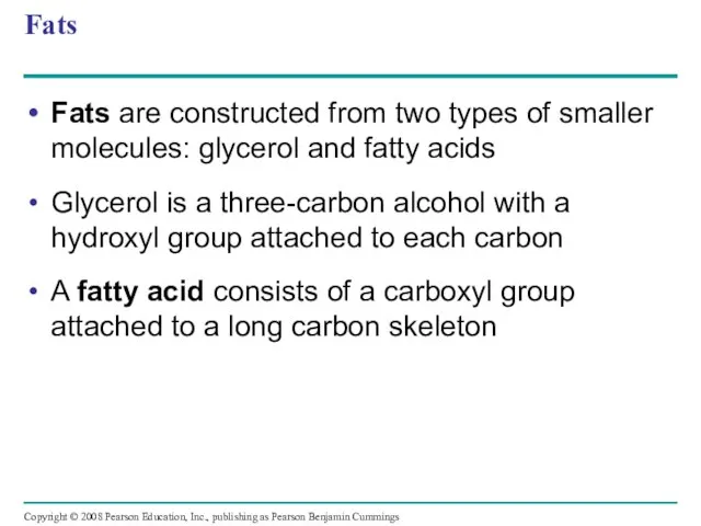 Fats Fats are constructed from two types of smaller molecules: glycerol