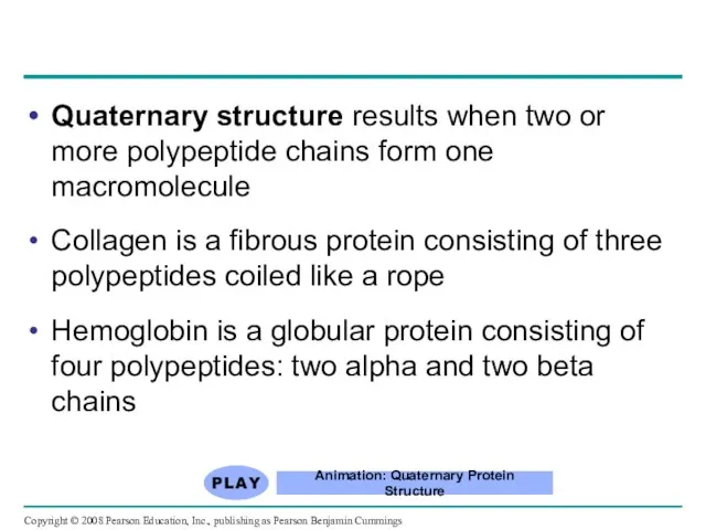 Quaternary structure results when two or more polypeptide chains form one