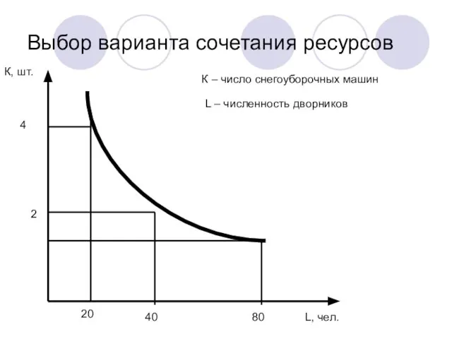 Выбор варианта сочетания ресурсов К, шт. L, чел. 4 20 2