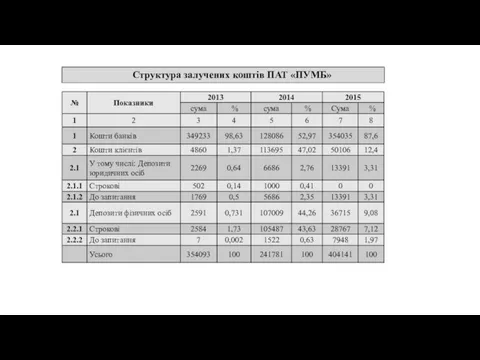 Структура залучених коштів ПАТ «ПУМБ»