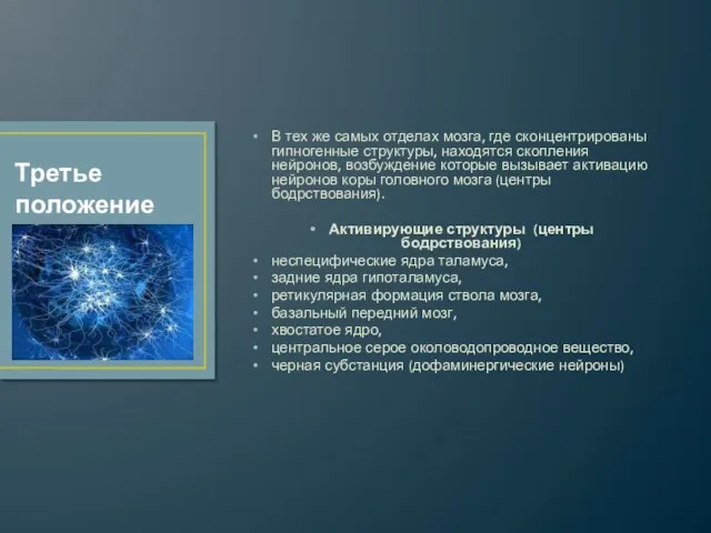 В тех же самых отделах мозга, где сконцентрированы гипногенные структуры, находятся