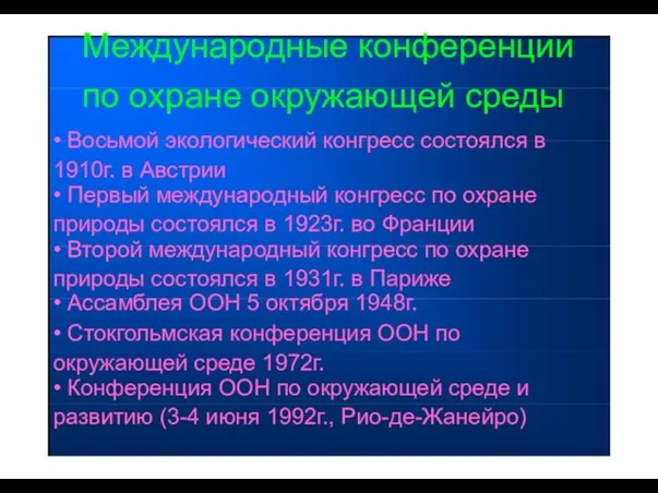 Международные конференции по охране окружающей среды • Восьмой экологический конгресс состоялся