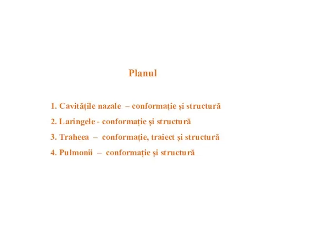 Planul 1. Cavitățile nazale – conformație și structură 2. Laringele -
