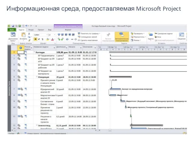 Информационная среда, предоставляемая Microsoft Project