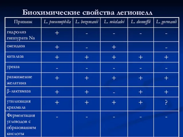 Биохимические свойства легионелл