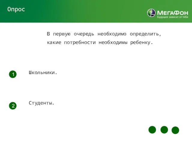 Опрос 1 2 В первую очередь необходимо определить, какие потребности необходимы ребенку. Школьники. Студенты.