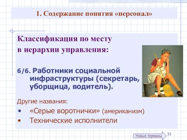 1. Содержание понятия «персонал» Классификация по месту в иерархии управления: 6/6.