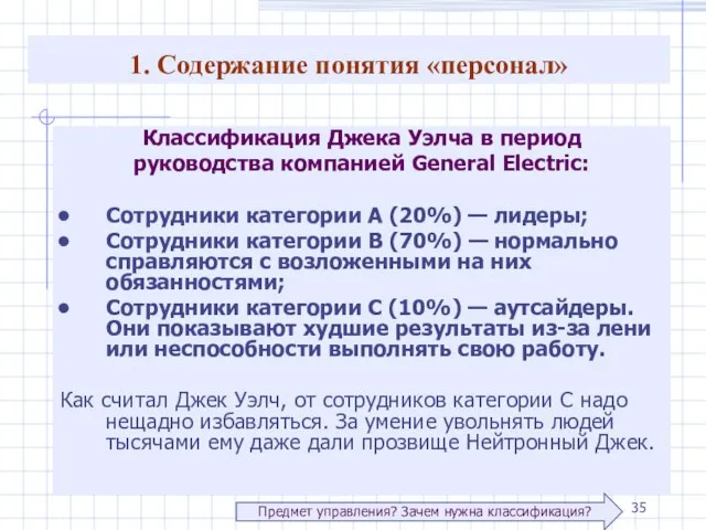 Классификация Джека Уэлча в период руководства компанией General Electric: Сотрудники категории