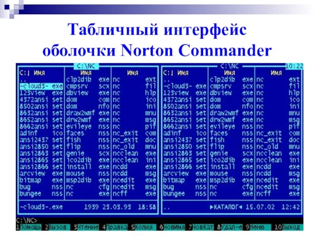 Табличный интерфейс оболочки Norton Commander