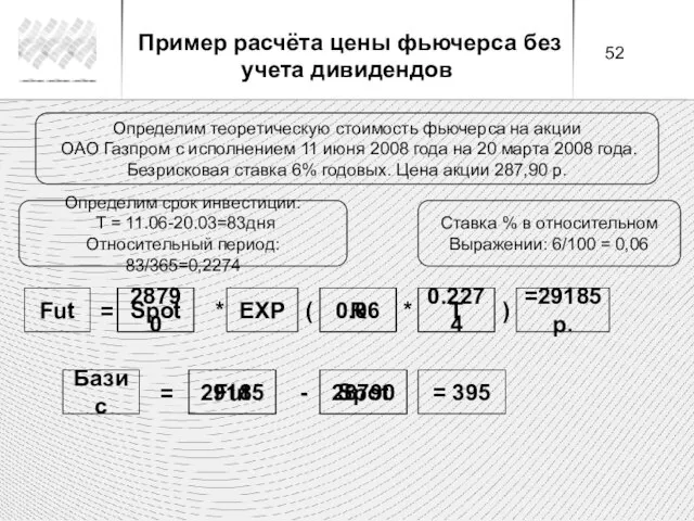 Определим теоретическую стоимость фьючерса на акции ОАО Газпром с исполнением 11