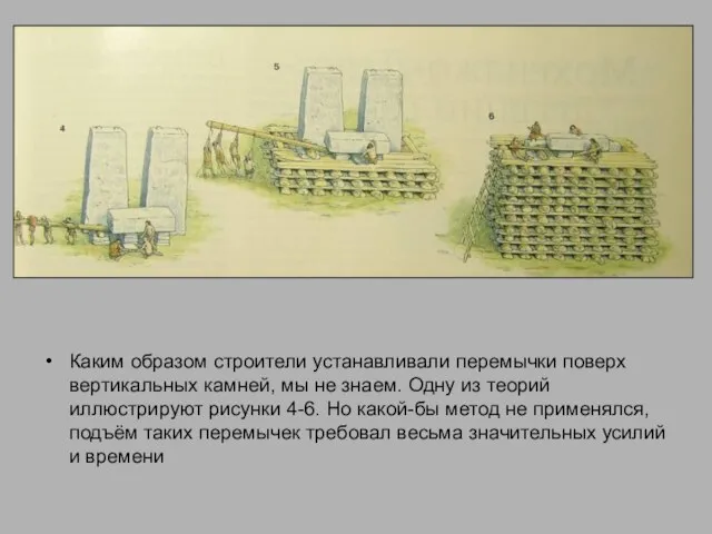 Каким образом строители устанавливали перемычки поверх вертикальных камней, мы не знаем.