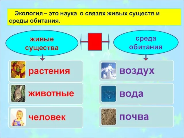 Экология – это наука о связях живых существ и среды обитания. живые существа среда обитания