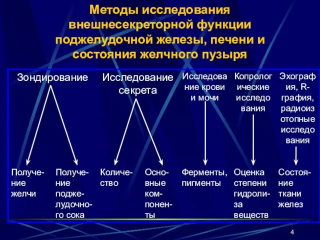 Методы исследования внешнесекреторной функции поджелудочной железы, печени и состояния желчного пузыря