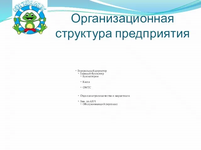 Организационная структура предприятия Генеральный директор Главный бухгалтер Бухгалтерия Касса ОМТС Отдел