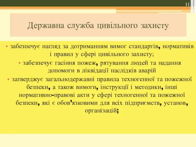 Державна служба цивільного захисту забезпечує нагляд за дотриманням вимог стандартів, нормативів