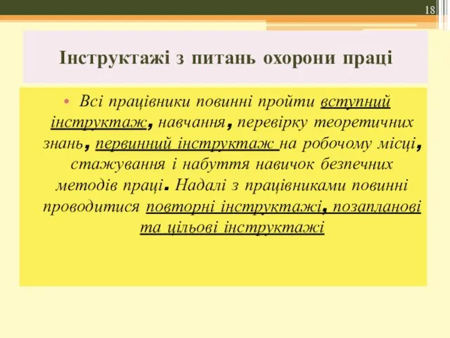 Інструктажі з питань охорони праці Всі працівники повинні пройти вступний інструктаж,