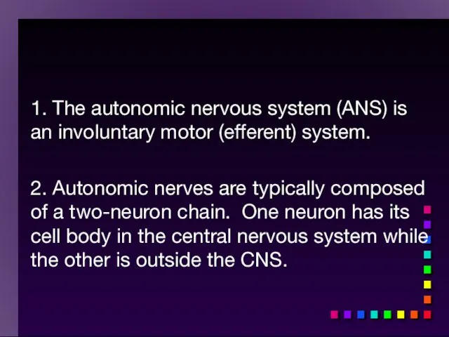 1. The autonomic nervous system (ANS) is an involuntary motor (efferent)