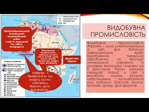 ВИДОБУВНА ПРОМИСЛОВІСТЬ Видобувна промисловість Африки – одна з найпотужніших у світі.