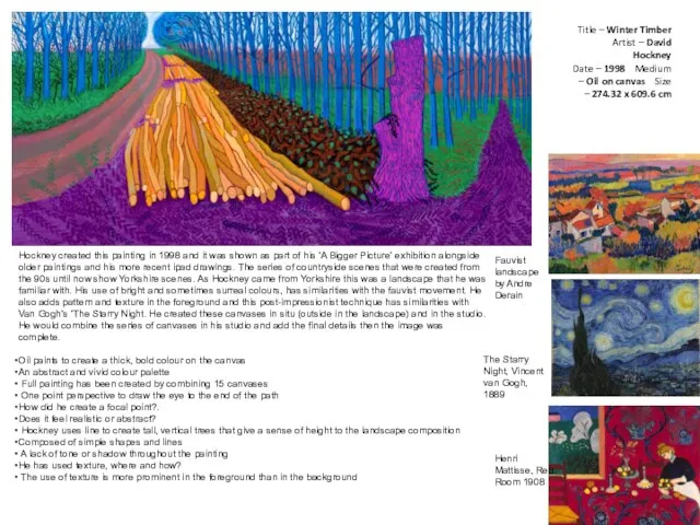 Hockney created this painting in 1998 and it was shown as