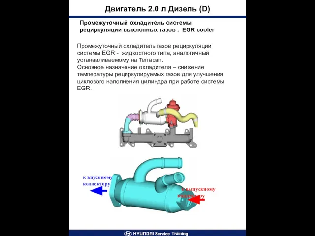 Двигатель 2.0 л Дизель (D) Промежуточный охладитель системы рециркуляции выхлопных газов