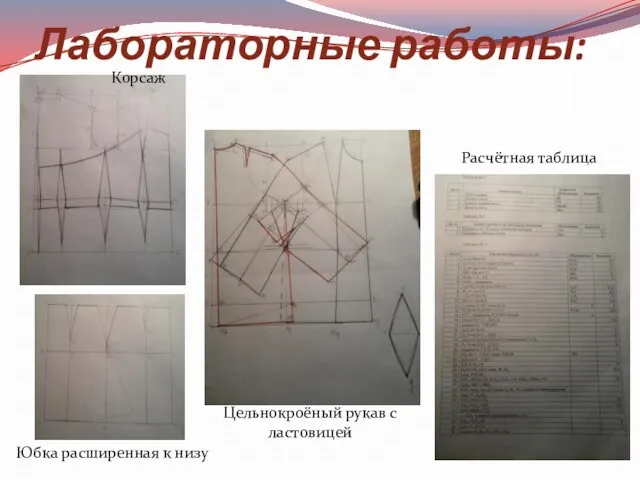 Лабораторные работы: Цельнокроёный рукав с ластовицей Расчётная таблица Корсаж Юбка расширенная к низу