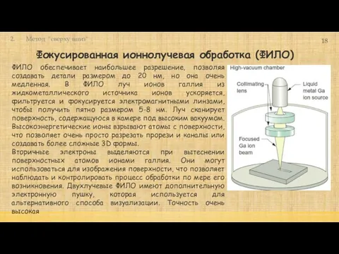 Фокусированная ионнолучевая обработка (ФИЛО) 18 ФИЛО обеспечивает наибольшее разрешение, позволяя создавать