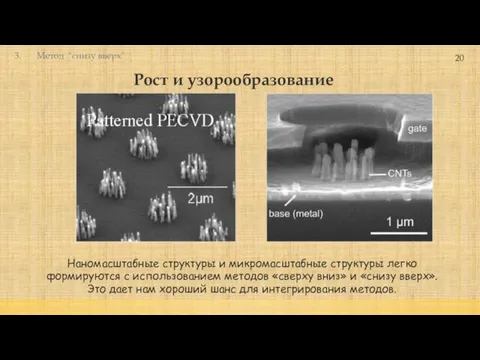 Рост и узорообразование Метод "снизу вверх" 20 Наномасштабные структуры и микромасштабные