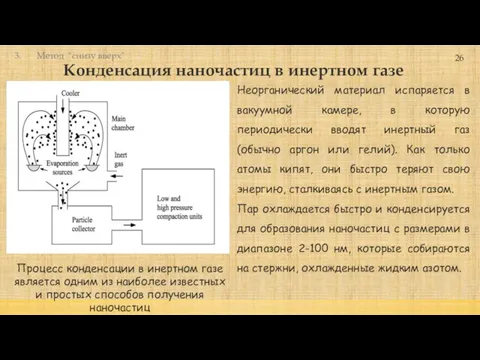 Конденсация наночастиц в инертном газе 26 Процесс конденсации в инертном газе