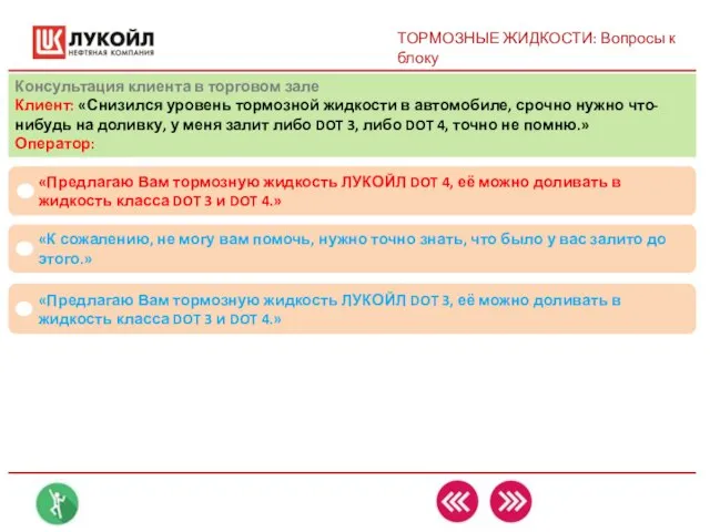 ТОРМОЗНЫЕ ЖИДКОСТИ: Вопросы к блоку Консультация клиента в торговом зале Клиент: