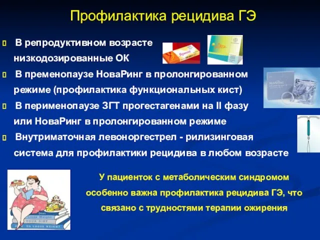 Профилактика рецидива ГЭ В репродуктивном возрасте низкодозированные ОК В пременопаузе НоваРинг