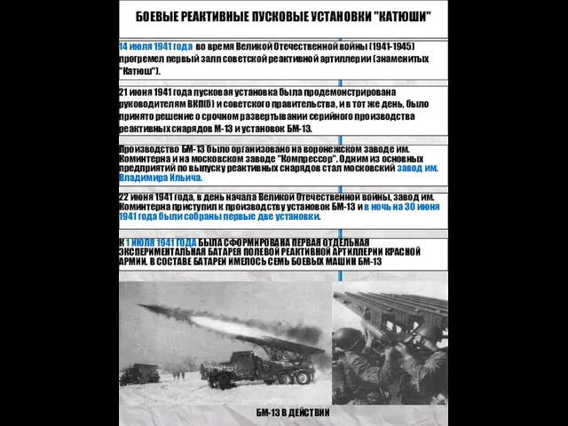 Производство БМ-13 было организовано на воронежском заводе им. Коминтерна и на