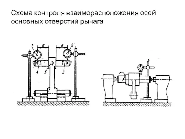 Схема контроля взаиморасположения осей основных отверстий рычага