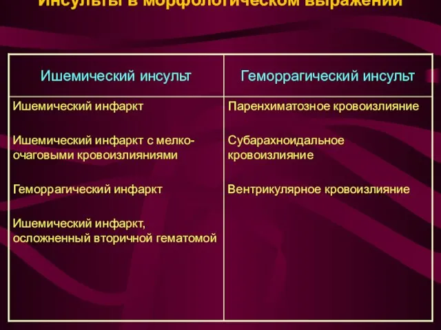 Инсульты в морфологическом выражении