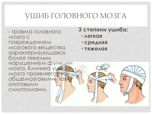 УШИБ ГОЛОВНОГО МОЗГА - травма головного мозга с повреждением мозгового вещества,