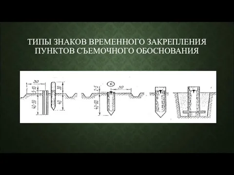 ТИПЫ ЗНАКОВ ВРЕМЕННОГО ЗАКРЕПЛЕНИЯ ПУНКТОВ СЪЕМОЧНОГО ОБОСНОВАНИЯ