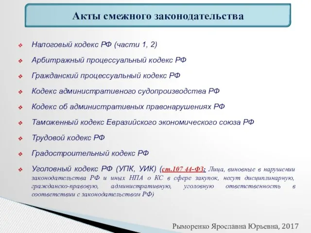 Налоговый кодекс РФ (части 1, 2) Арбитражный процессуальный кодекс РФ Гражданский