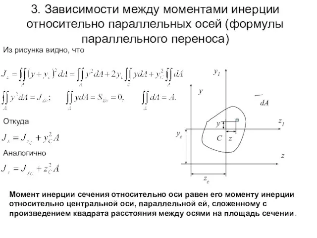 3. Зависимости между моментами инерции относительно параллельных осей (формулы параллельного переноса)