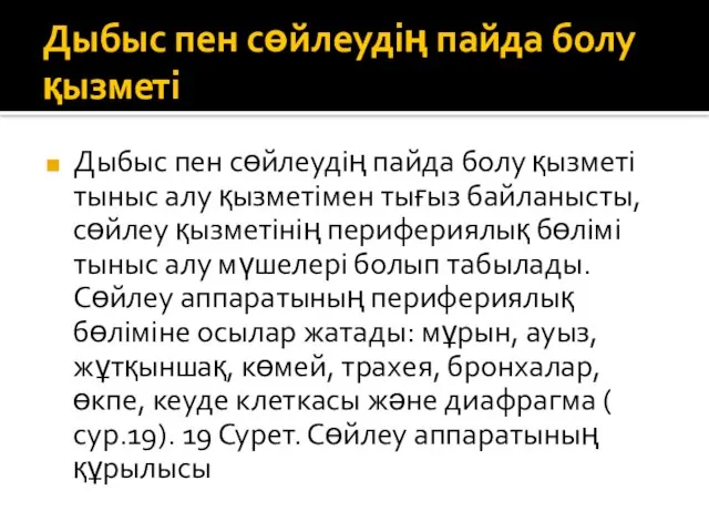 Дыбыс пен сөйлеудің пайда болу қызметі Дыбыс пен сөйлеудің пайда болу