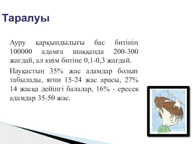 Таралуы Ауру қарқындылығы бас битінің 100000 адамға шаққанда 200-300 жағдай, ал