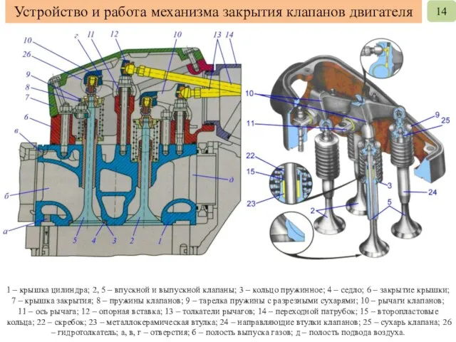 Устройство и работа механизма закрытия клапанов двигателя 1 – крышка цилиндра;