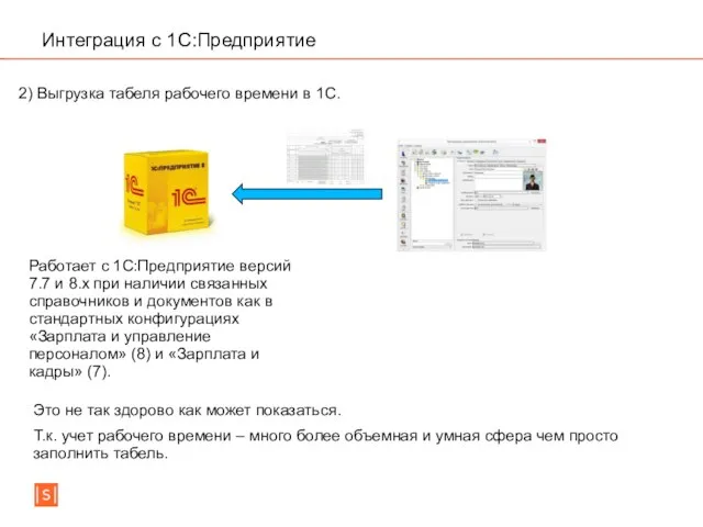 Интеграция с 1C:Предприятие 2) Выгрузка табеля рабочего времени в 1С. Работает