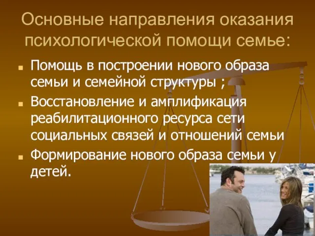 Основные направления оказания психологической помощи семье: Помощь в построении нового образа