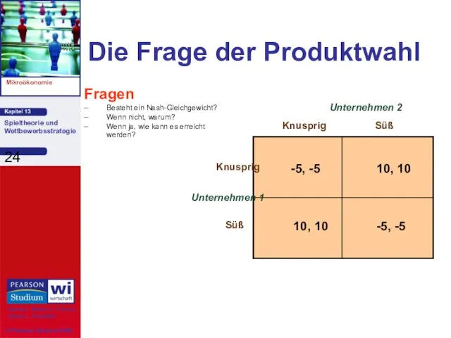 Die Frage der Produktwahl Fragen Besteht ein Nash-Gleichgewicht? Wenn nicht, warum?