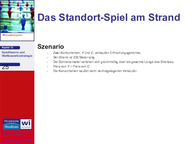 Das Standort-Spiel am Strand Szenario Zwei Konkurrenten, Y und C, verkaufen