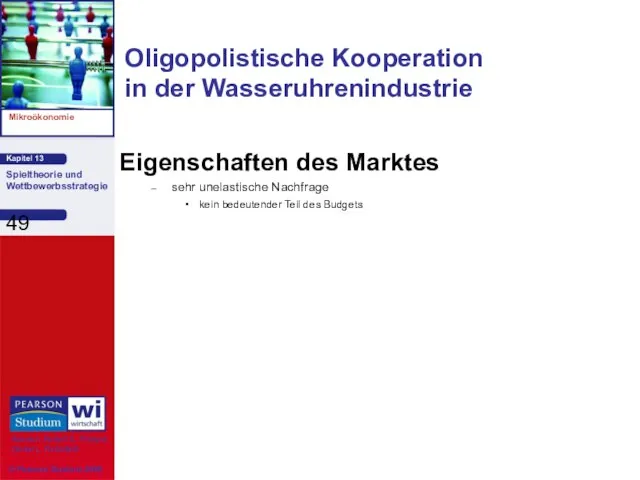 Oligopolistische Kooperation in der Wasseruhrenindustrie Eigenschaften des Marktes sehr unelastische Nachfrage kein bedeutender Teil des Budgets