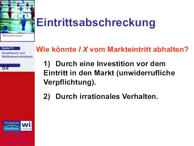 Eintrittsabschreckung Wie könnte I X vom Markteintritt abhalten? 1) Durch eine